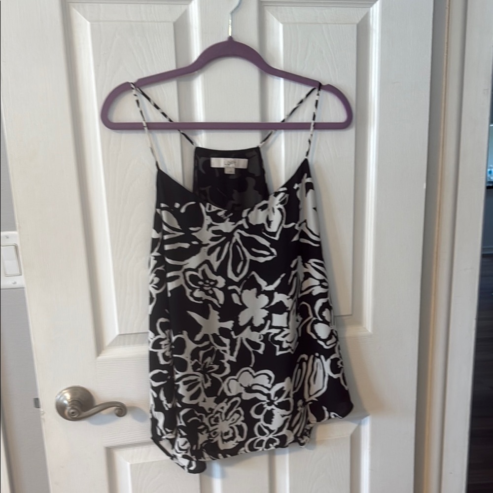 LOFT Black and White Asymmetrical Camisole Top